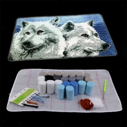 DIY Latch Hook Rug Making Crafts Kit Wolf for Beginners Carpet Segment Embroidery Material with Professional Crochet Needles