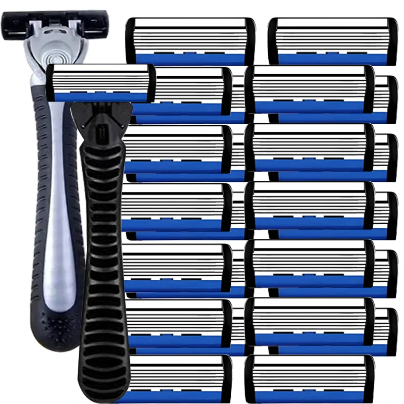 

Classic 6-layer Manual Razor Set, 1 Handle With 12/18 RefillsStainless Steel Manual Shave Razors For Daily Face Care