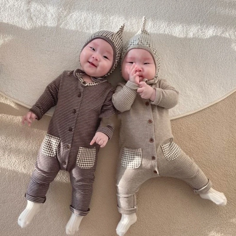 HY2570 Korean Style Baby Romper Suit for Newborns Comfortable Striped Base Layer Crawling Clothes Baby Clothing Toddler Outfits