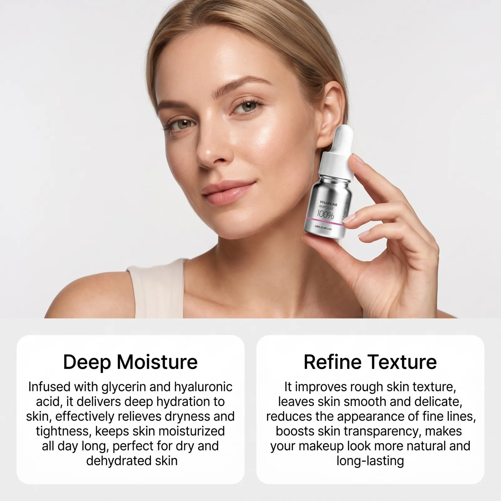 100% Volufiline Plumping Ampullen-Serum Feuchtigkeitsspendend Hautvolumen Steigern Glanz Verbessern Glatte Textur Schnell Einziehend Gesichtspflege 10ml – Detail 4