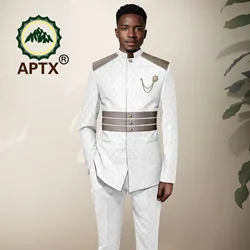 Bazin Men Suits Stand Collar Long Sleeve Blazer and Pants African Traditional Wedding Party  African Men 2 Pieces Set 2416081