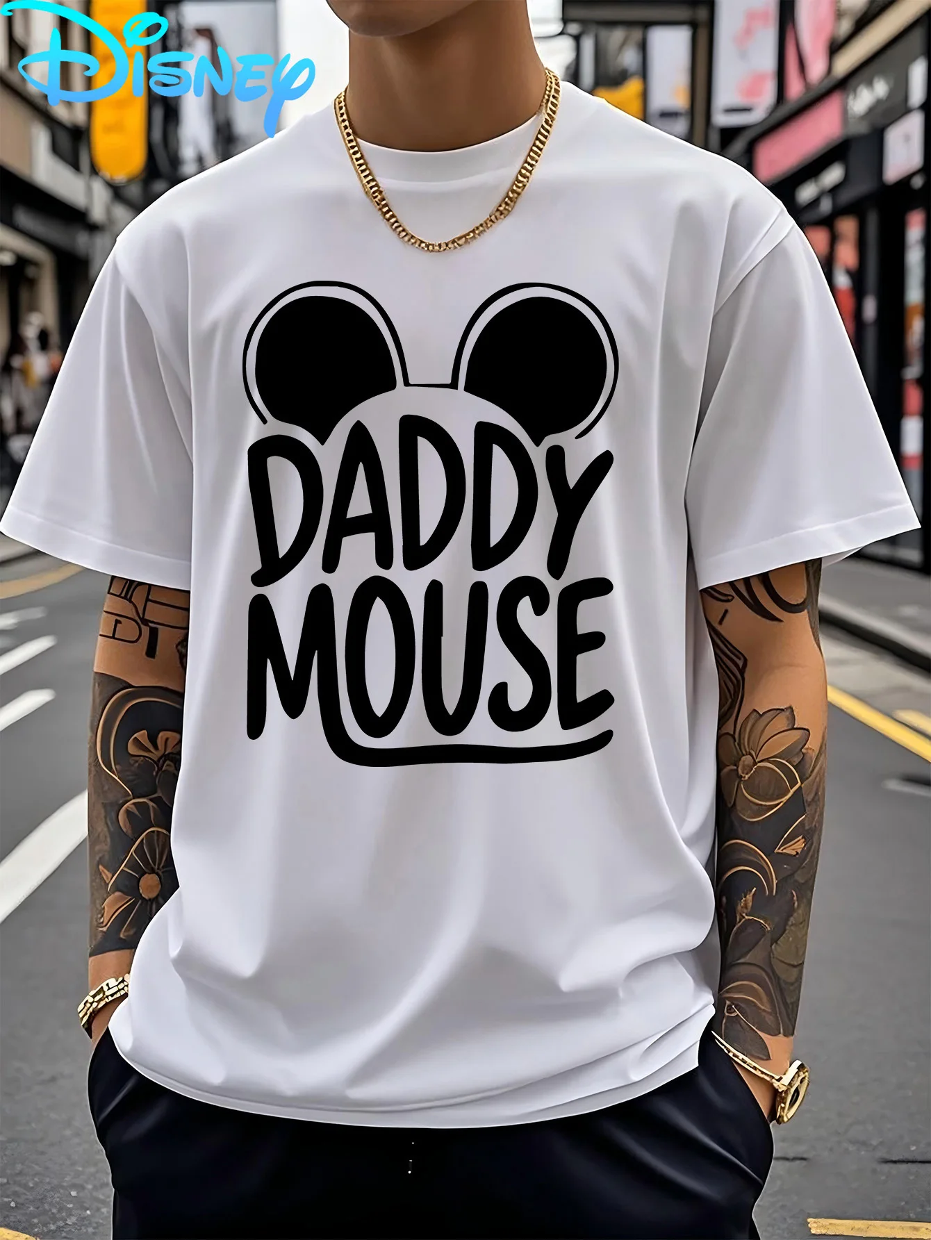 Camiseta Unisex Disney DADDY MOUSE, camiseta de algodón de verano para hombre y mujer, ropa de calle informal a la moda, holgada, de manga corta