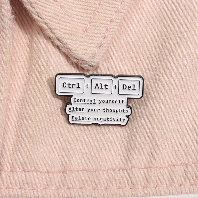 Control Yourself Alter Your Throughts Delete Negativity Enamel Pins Creative Phrase Brooches Lapel Badge Punk Jewelry Gift for F