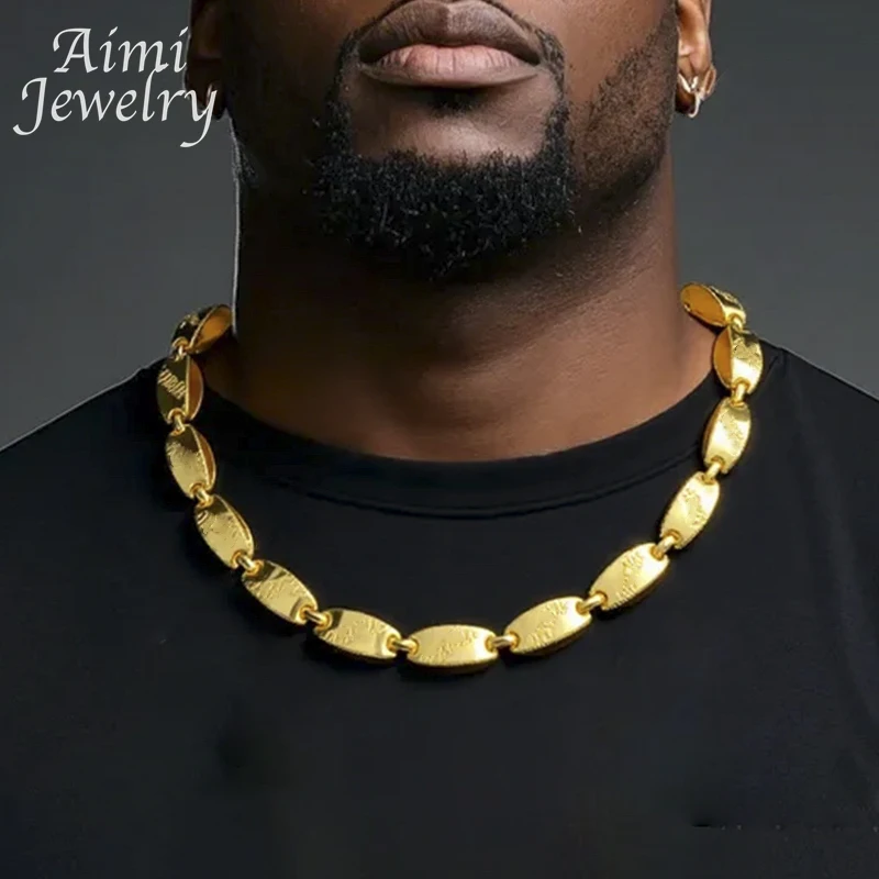 

Top Quanlity Long Golden Chain 24inch Gold Plated Jewelry Set Choker Necklace Bracelet Jewellery Sets Man Hip Hop African Gifts