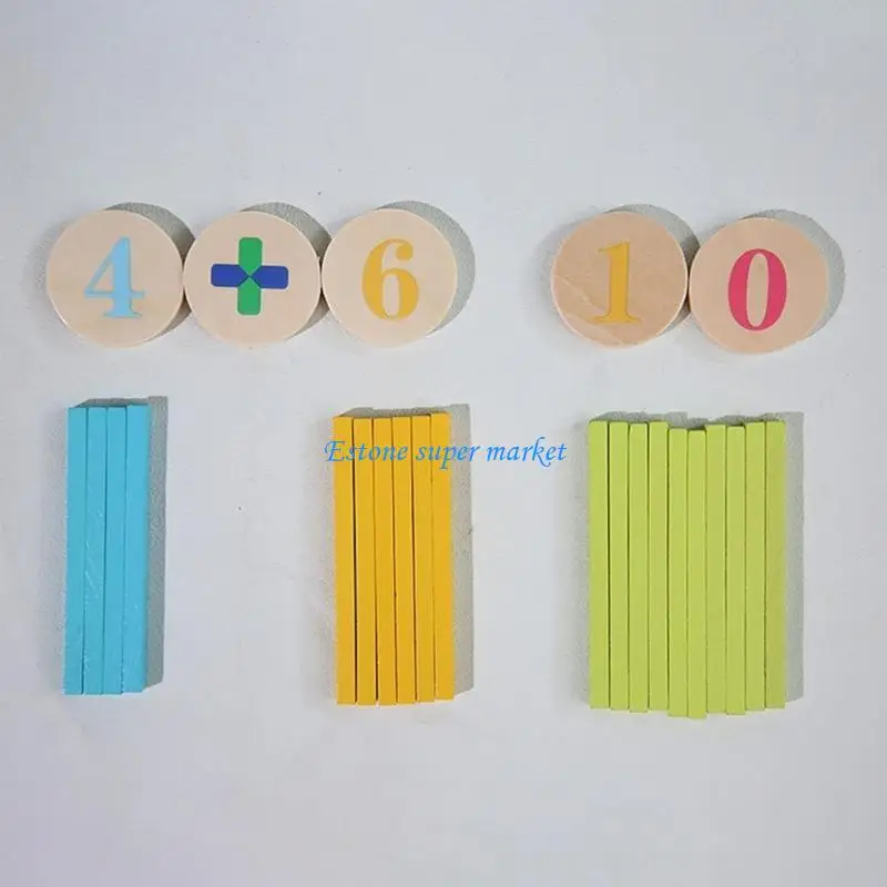 090B 나무 계산 스틱 수학 장난감 세트 다기능 계산 수학 장난감 학습 어린이를위한 숫자 카드와 막대