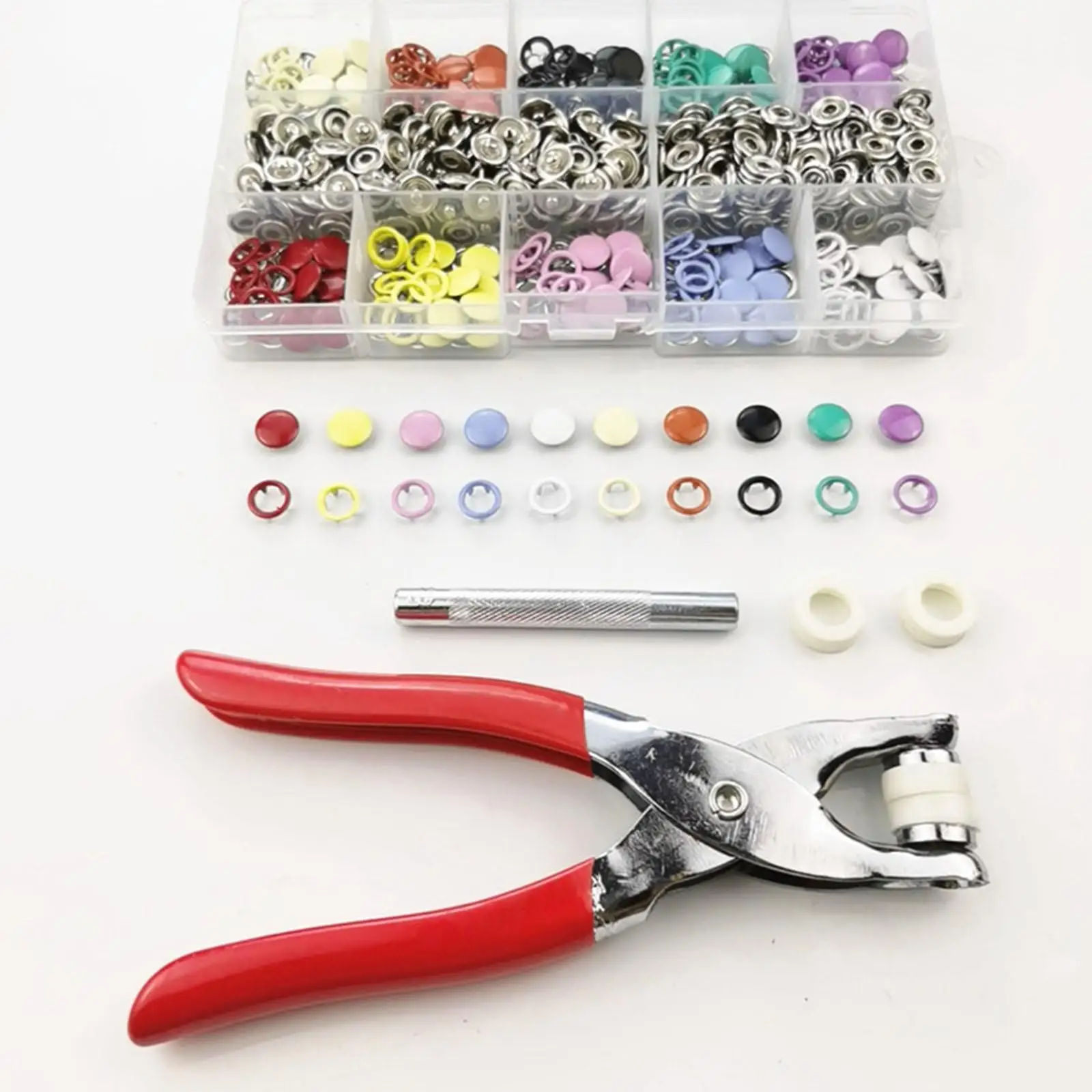200Pcs 9.5mm Snap Fasteners Tool Assorted Colors Plier press Studs Fasteners Popper Tool for Clothes Crafting Bags Bodysuit