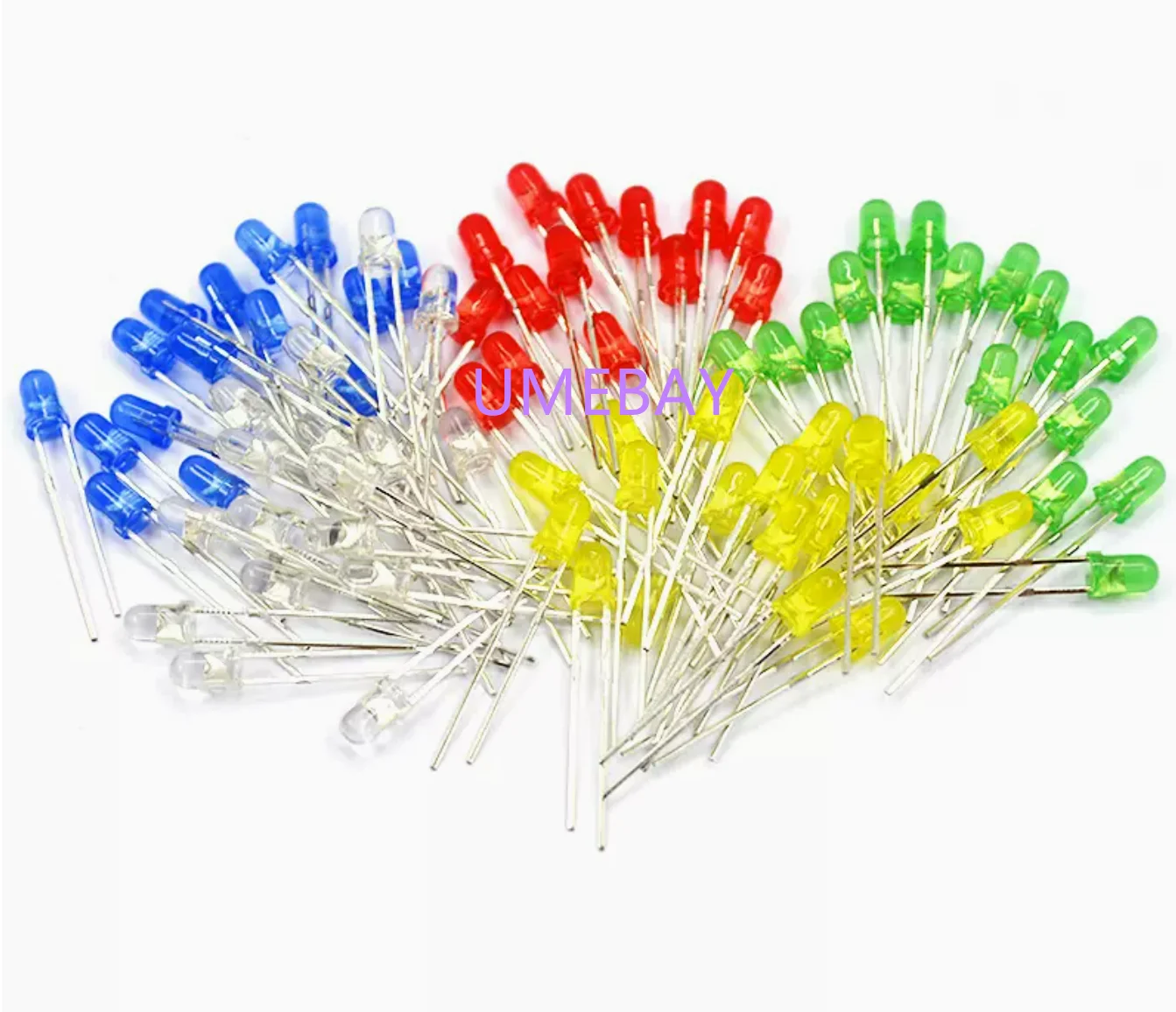 100 pieces, integrated circuits,  F4 light-emitting diode LED 4MM circular green green red red yellow yellow white white blue