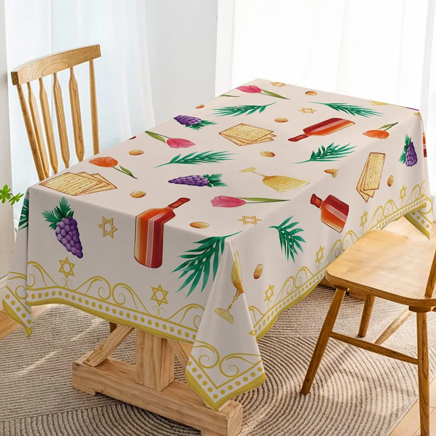 Passover Tablecloth Matzo Red Wine Pesach Jewish Festival Table Cover Washable Kitchen Dining Table Cloth Passover Decorations