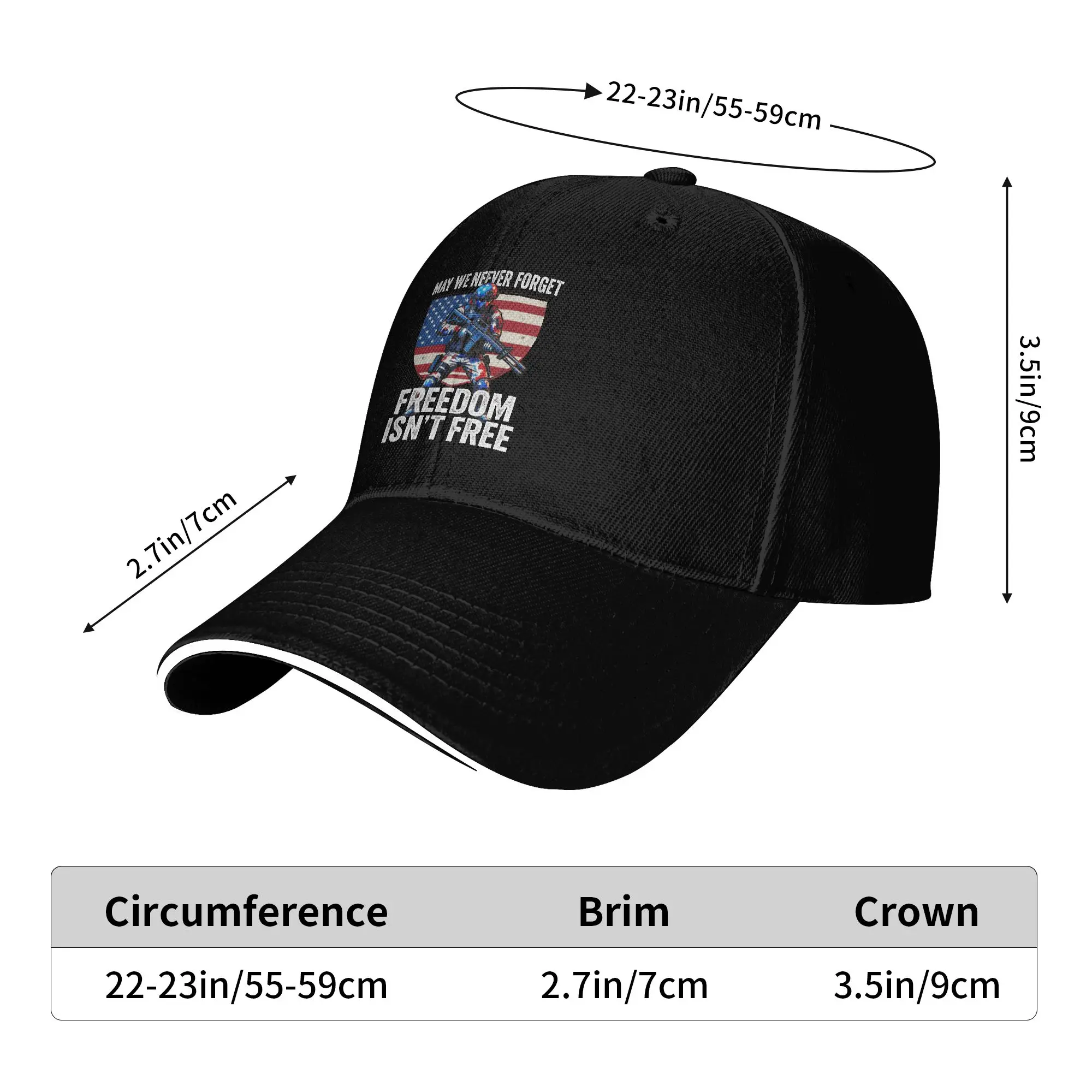 May We Never Forget Freedom Isn't Free Soldier USA Flag Kpop Rock Hip Hop Hats For Men Women Adjustable  DIY Print Snapback Cap