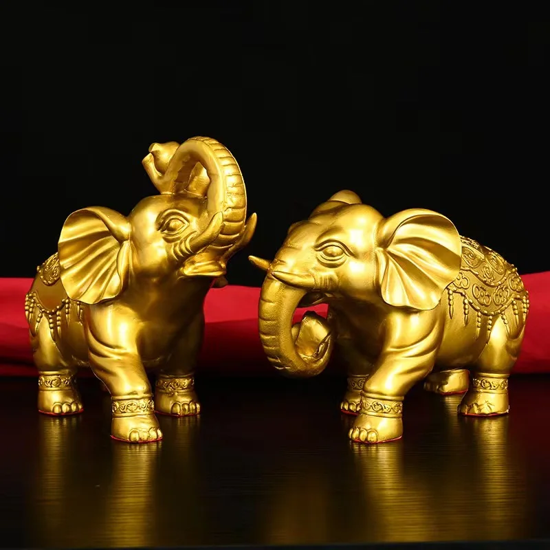 Brass Elephant Ornaments a Pair of Copper Drinking Elephants Wealth Elephant Hallway TV Cabinet Wine Cabinet Office Crafts Gift