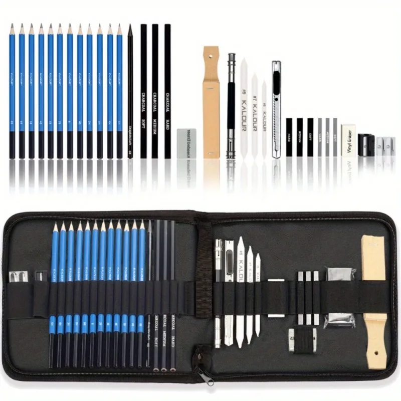1Set Eraser Drawing Pencil Set 35Pcs Sketching Drawing Kit Sketch Pencil Pencil Bags for Student Painting Art Supplies