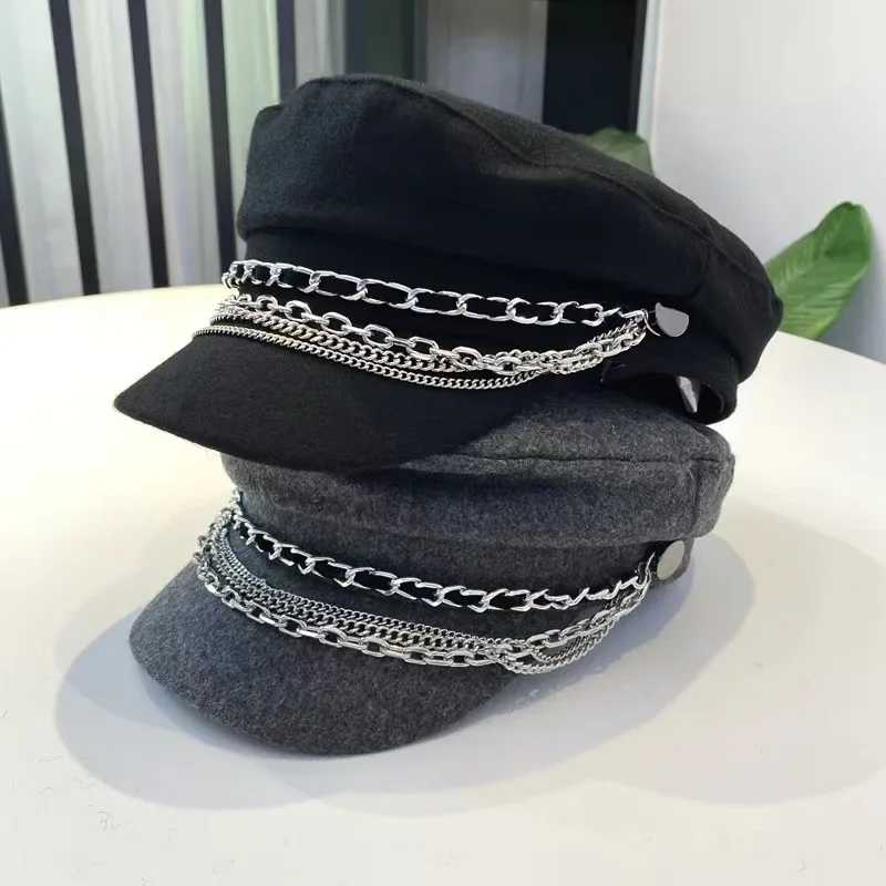 New Stylish Navy sun hat Casual military hat women's cotton beret flat cap Captain's cap High quality outdoor casual chain hat