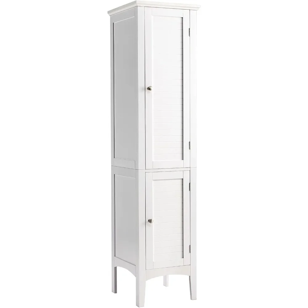 

Tall Bathroom Storage Cabinet, 5-Tier Wooden Freestanding Tower Cabinet, Narrow Storage Floor Cabinet w/ 2 Doors & Shelves for