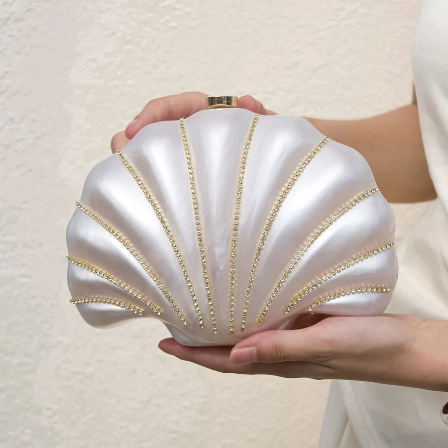 

Fashion Shell Acrylic Bag Light Luxury Shiny Diamond Lines Wedding Dinner Bag Clutch