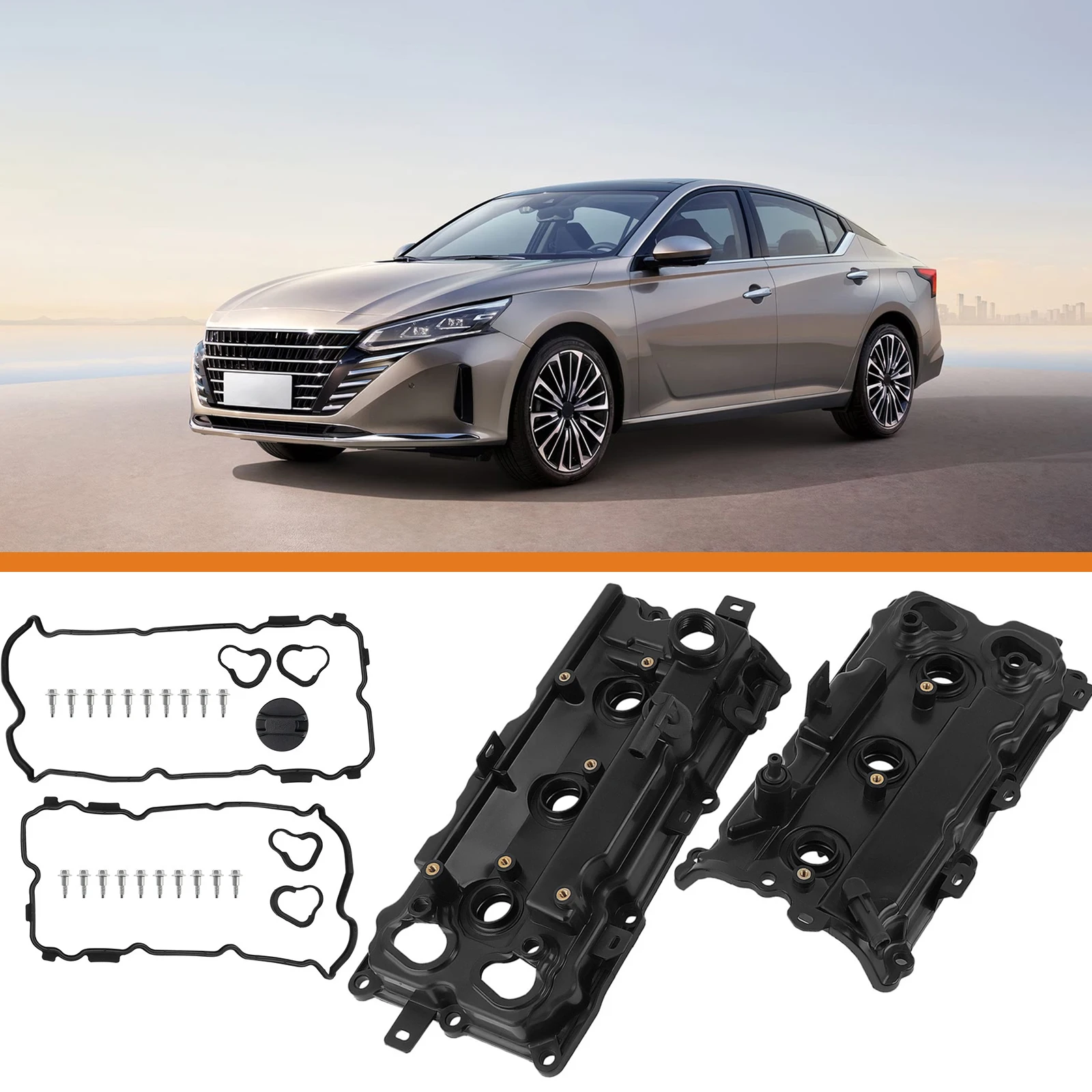 

2pcs Valve Covers Set W/Gasket Screw Oil Cap Cam Rocker Cover Wear Resist for Nissan Maxima 2009-2020 Murano 3.5L 2015-2020