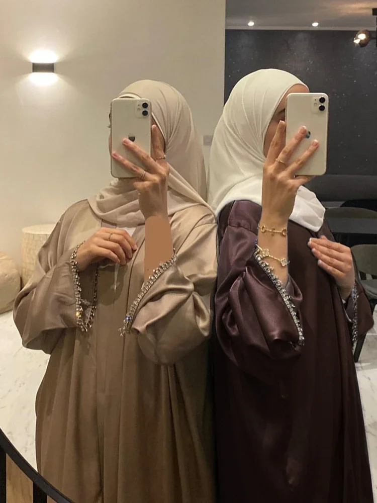 Eid Caftan Party Dress Abaya for Women Arab Morocco Muslim Abayas One Piece Robe Dubai Kaftan Ramadan Jalabiya Beading Autumn