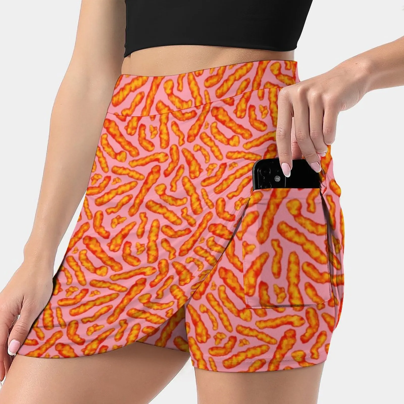 Cheese Puff Pattern - Pink Women'S Fashion Sporting Skirt With Pockets Tennis Golf Running Skirts Cheese Puffs Snack Food Junk