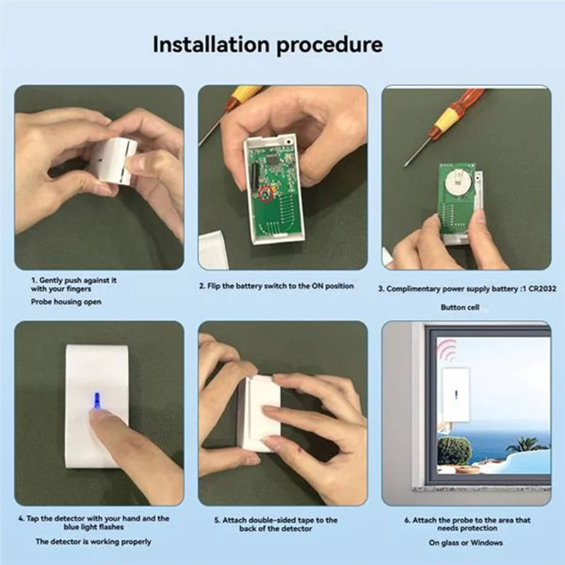 A003 5 uds 433Mhz Detector de rotura de vidrio por vibración inalámbrico, sensibilidad ajustable, Compatible con sistemas de alarma