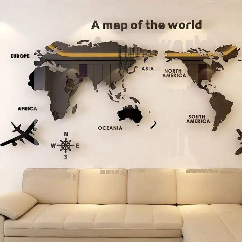 World Map Wall 3D Acrylic Wall Stickers Three-dimensional Stickers Bedroom  Background Wall Decoration Stickers Office Decor