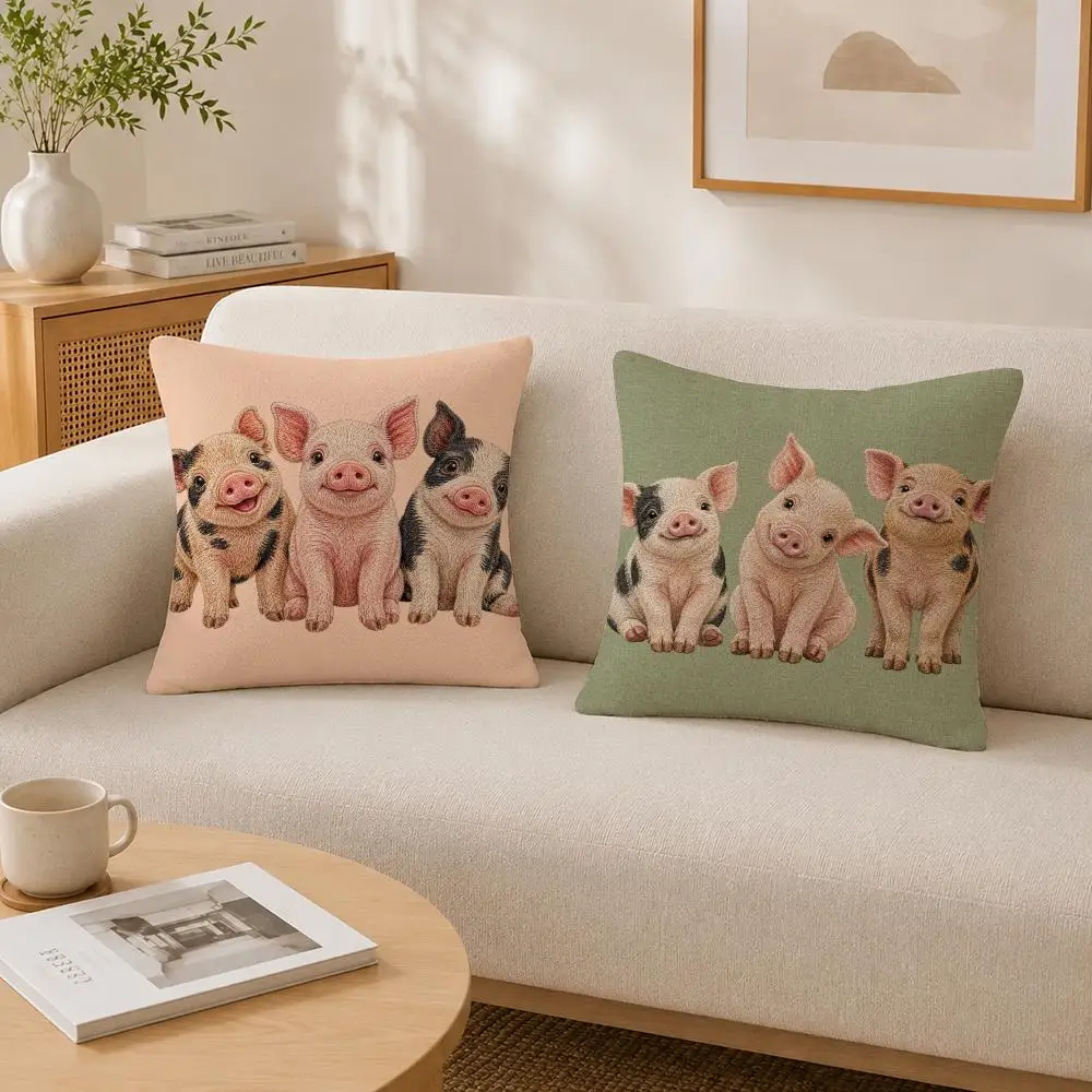 Cute Pet 2d flat printing cute Pigs Cushion Cover Soft Fluffy Short Plush  Pillow Case  Sofa Bed Home Decor