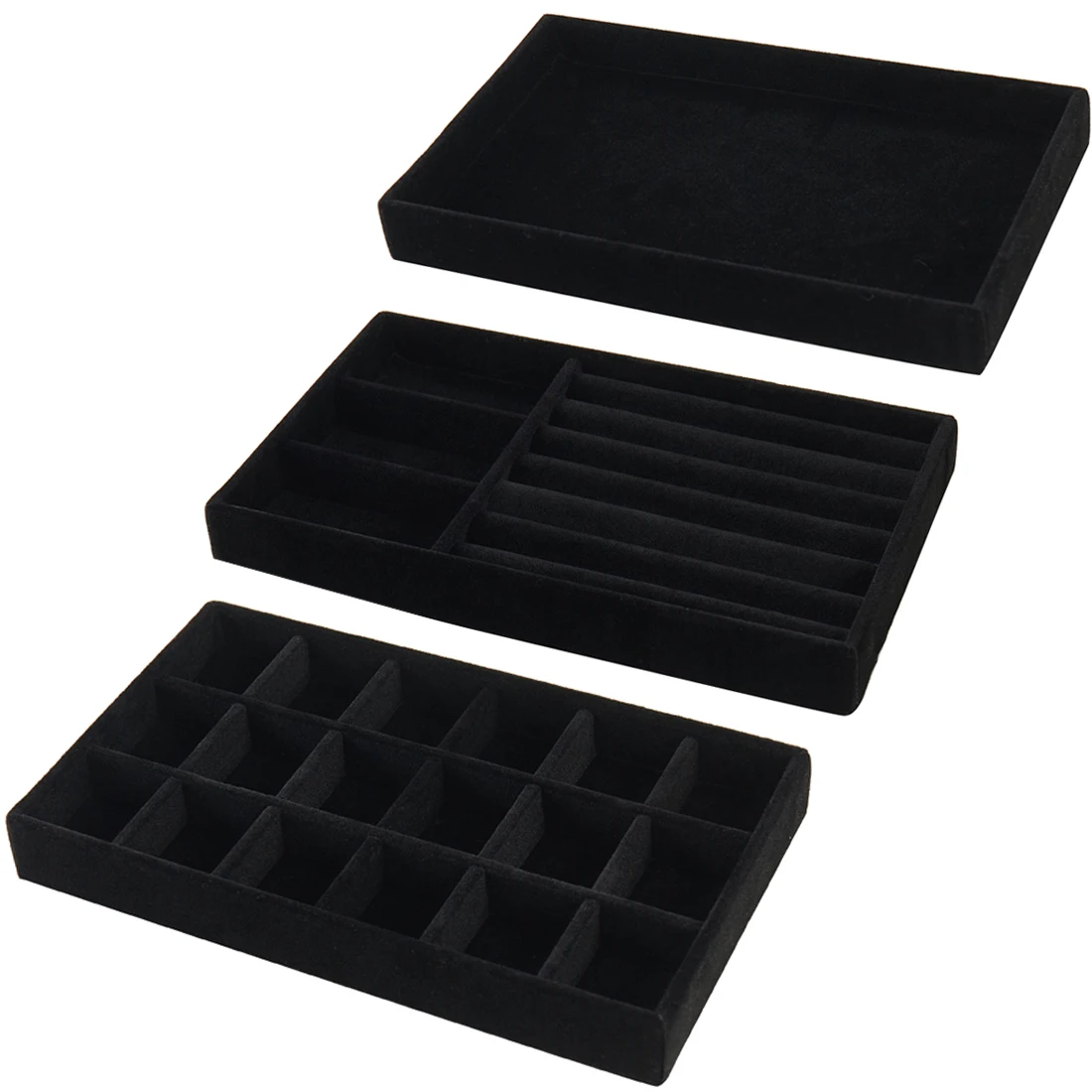 

3pcs Black Jewelry Organizer Velvet Jewelry Storage Tray Display Ring Bracelet Necklace Storage Box ShowcaseDrawer jewelry boxes