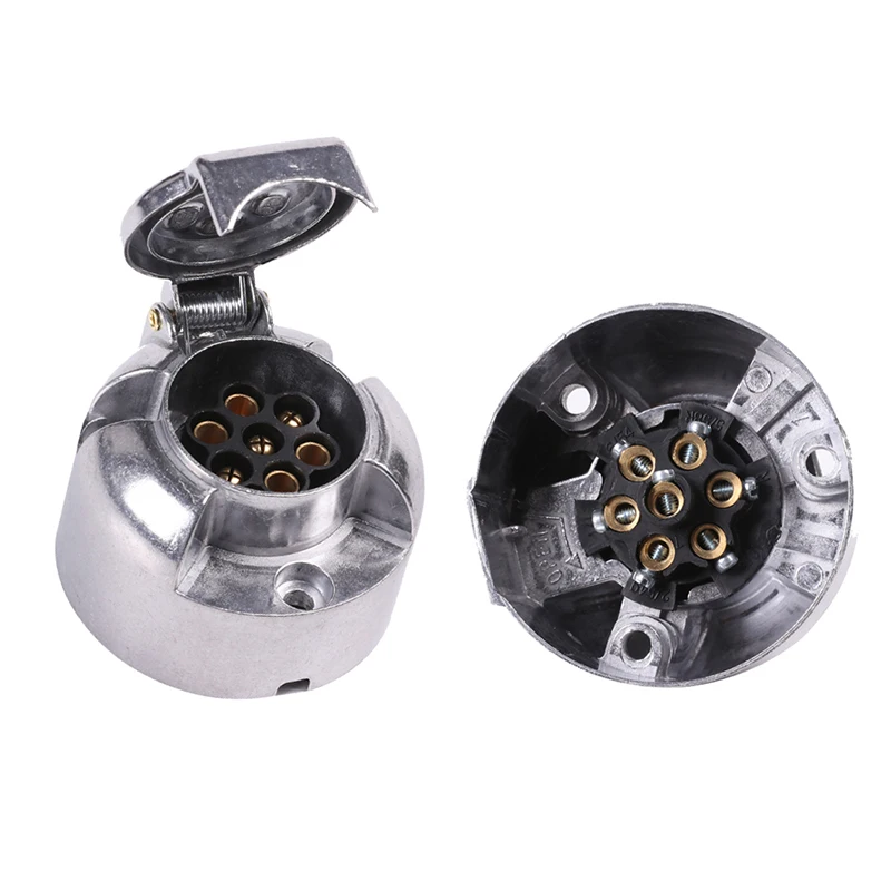 7 Pin Towbar Trailer Socket Metal Aluminium Alloy Towing 12V Round Adapter Car Lights Connectors For Boats Truck Caravan