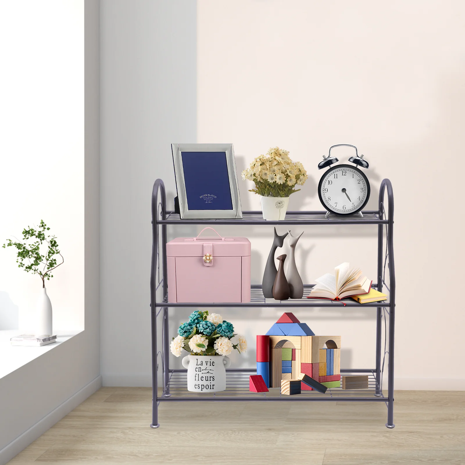 

3-Tier Metal Plant Stand Indoor Outdoor Flower Pots Holder Rack Shelf Utility Storage Organizer Rack for Balcony Patio Garden