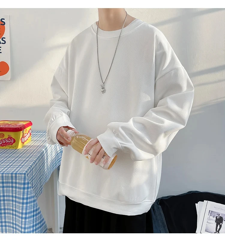 Simple Round Neck Spring  Autumn Sports Shirt Men's and Women's Loose Fitting Pullover Hooded Sweatshirt Black Gray White Beige