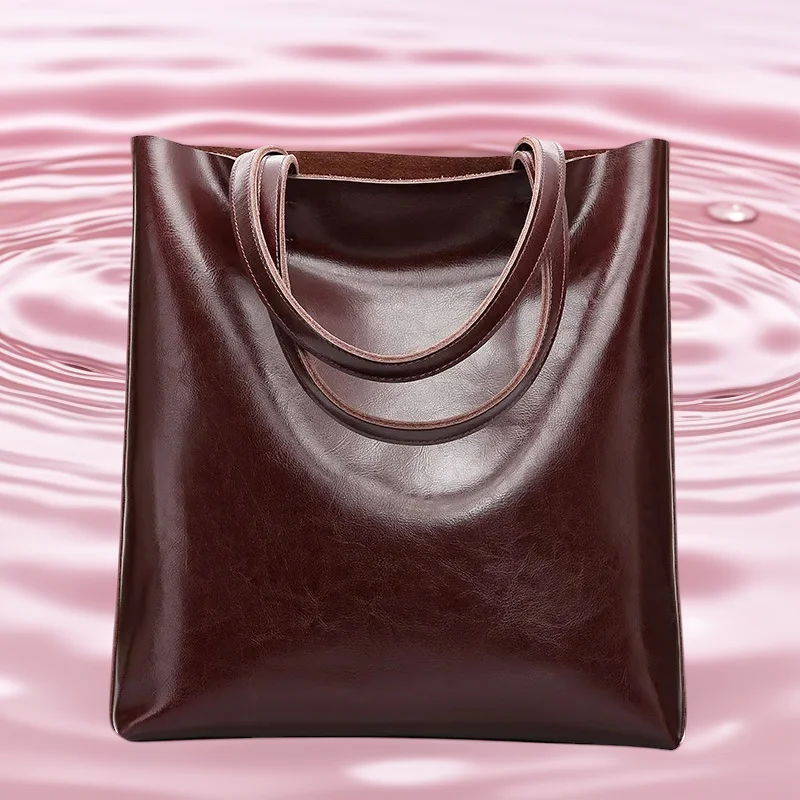 

Women's Genuine Cow Leather Tote Bag – Large Capacity Vintage Handbag, Elegant Shoulder Office Bag for Daily Use