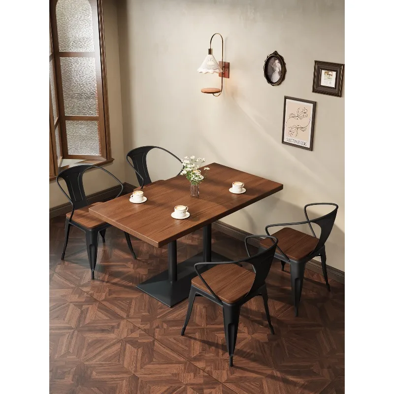 

Cafe restaurant solid wood dining table commercial milk tea barbecue shop retro table and chair shop with rectangular table 1044