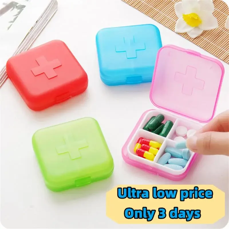 Mini Portable Pills Organizer Case 4 Grids PillBox Tablet Storage Container Weekly Medicine Pill\'s Box Pill Case Drug Dispense