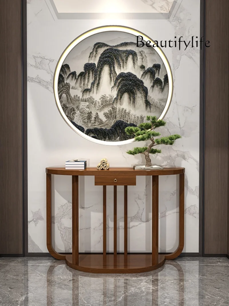 

New Chinese Style Solid Wood Semicircle Console Tables Modern Minimalist Side View Sets