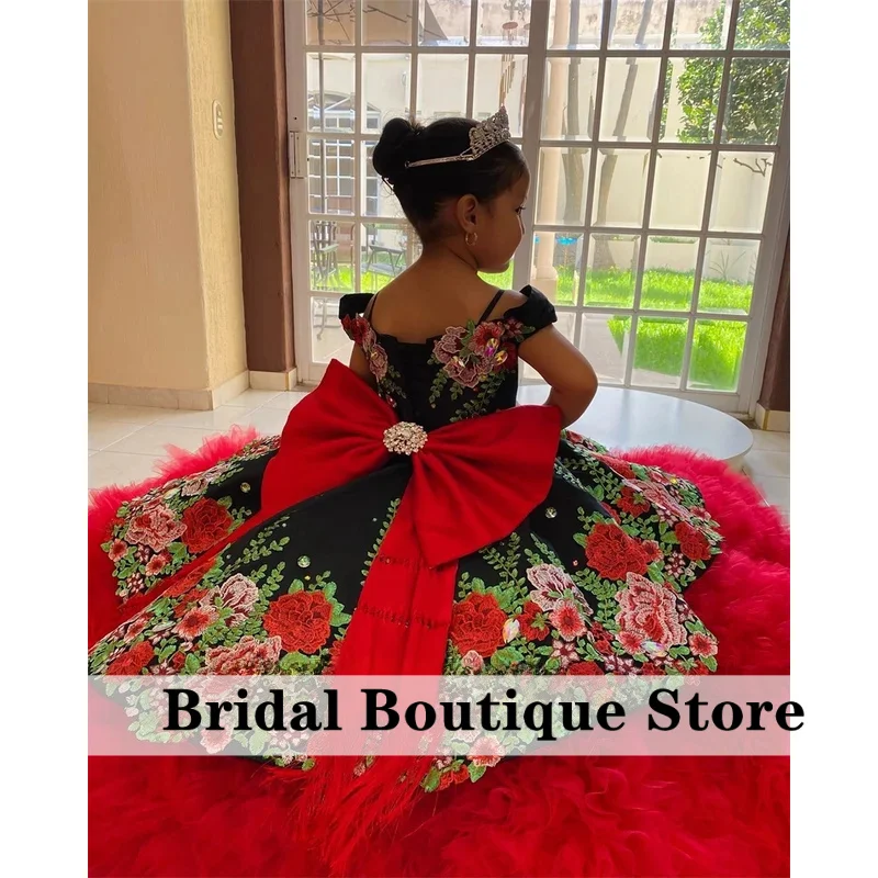 جديد 2024 فستان بناتي على شكل زهرة حمراء 2024 بدون أكتاف ثوب حفلة لعيد الميلاد مزين بالكريستال والخرز حفلة عيد ميلاد الطفل حسب الطلب #3