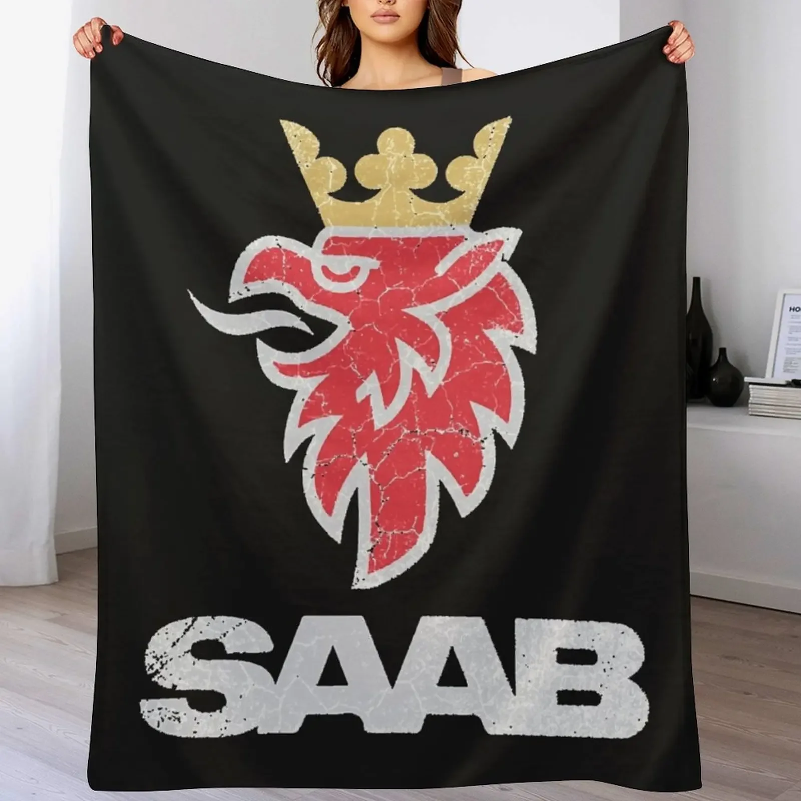 

Saab vintage grunge logo Throw Blanket Plaid Hairy Kid'S Plaid on the sofa Blankets