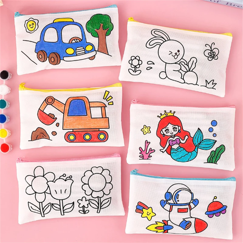 

6Pcs Cartoon Painting Graffiti Pencil Case DIY Art Toys For Kids Birthday Party Favors Pinata Fillers Back To School Prizes