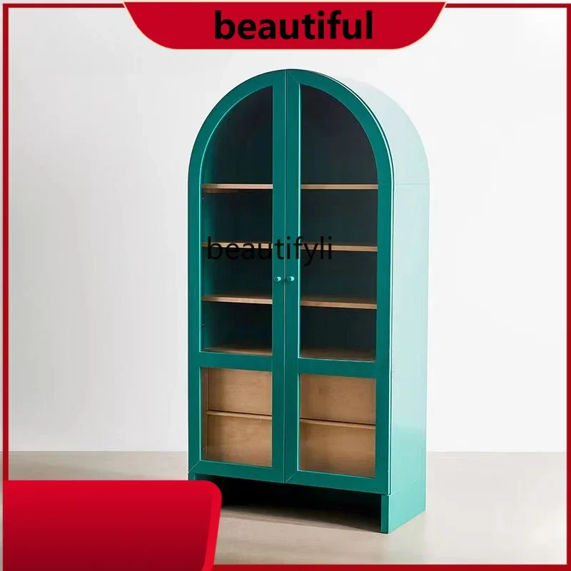 

Nordic modern French retro arched glass door multi-functional storage display cabinet H