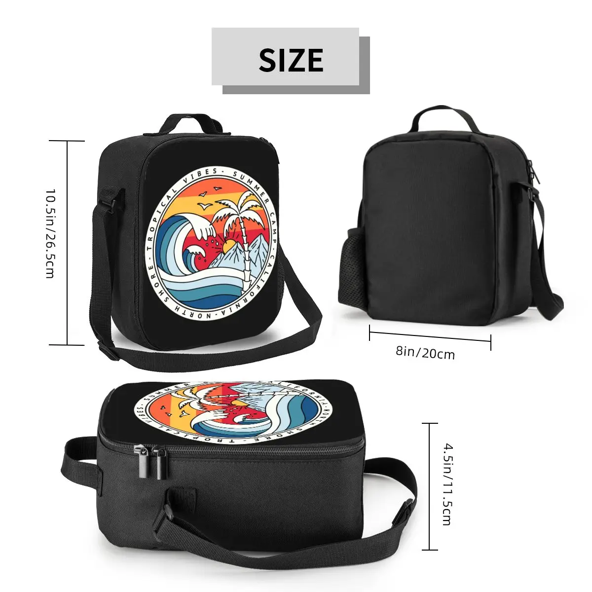 Custom California Beach Surfing Thermal Insulated Lunch Bag Summer Surfer Lunch Container for Picnic Storage Bento Food Box