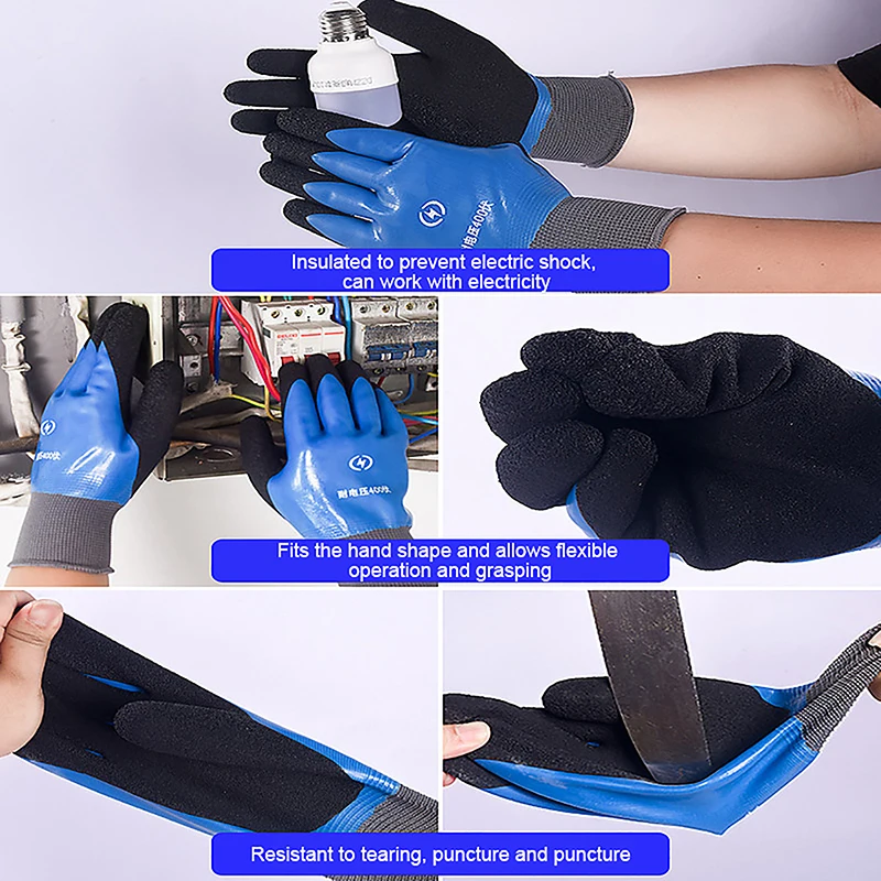 Guantes aislantes antielectricidad, protección de seguridad, goma, trabajo de electricista, protección antideslizante, guantes aislados, 1 par