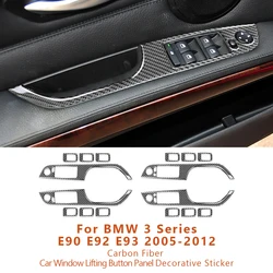 For BMW 3 Series E90 E92 E93 325i 2005-2012 Carbon Fiber Car Window Lifting Button Panel Decorative Stickers Auto Accessoriess