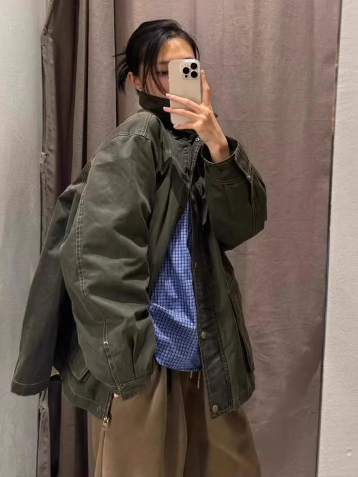 Jaet in velluto a coste di pelle cerata vestibilità ampia con colletto rialzato per donna Autunno Inverno Capispalla Faion Poliestere di media lunghezza