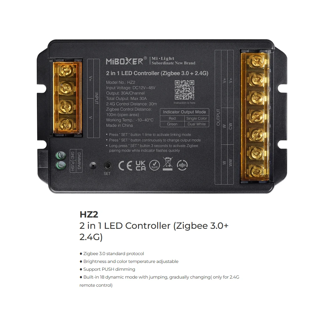 Miboxer Zigbee3.0+2.4G High Current LED Controller 30A HZ2 HZ5  DC12-48V RF Remote Dim/CCT/RGB/RGB+CCT Light Strp Alexa Google