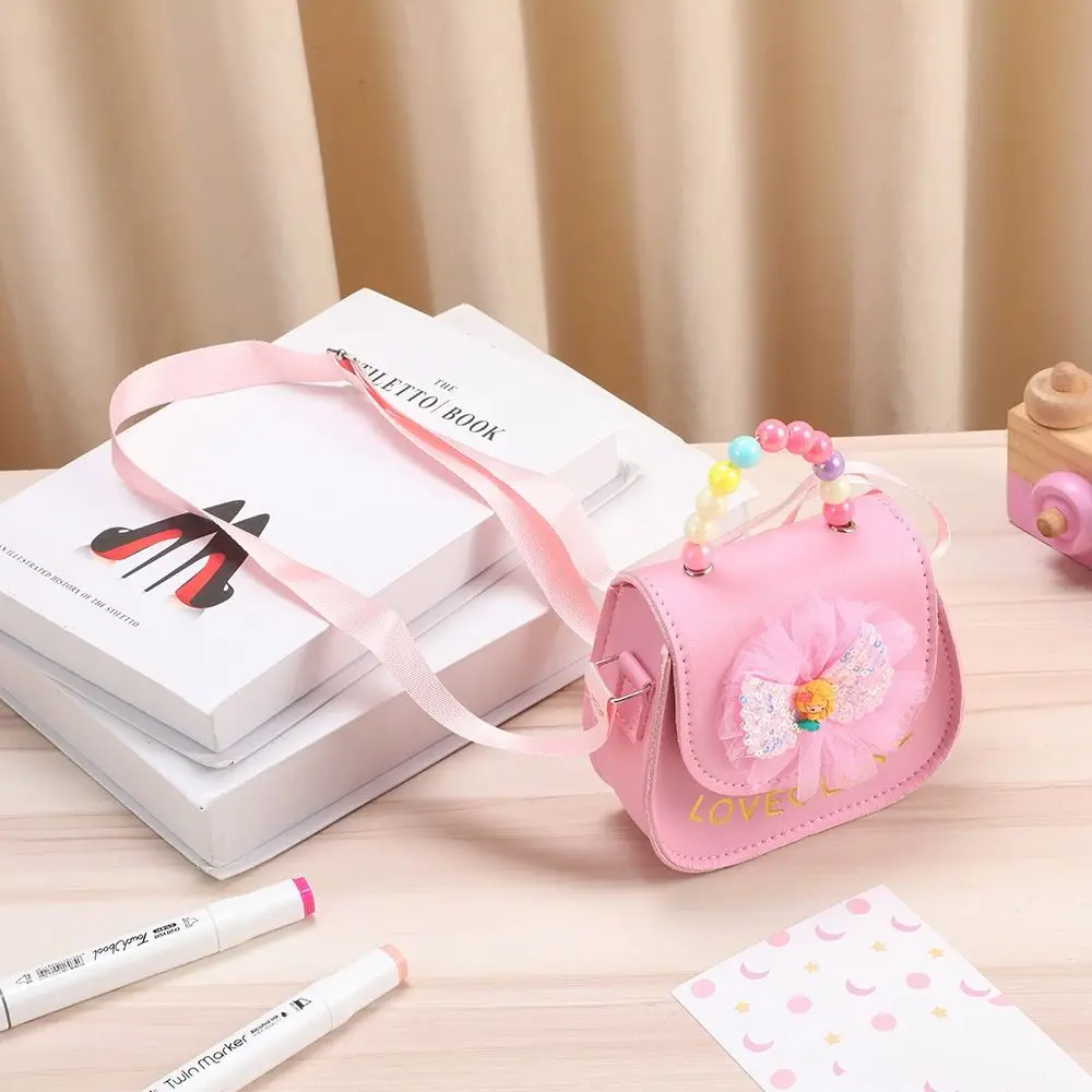 Creative Cute Flowers Children's Messenger Bag PU Leather Pearl Kids Shoulder Bag Cartoon Bowknot Crossbody Bags