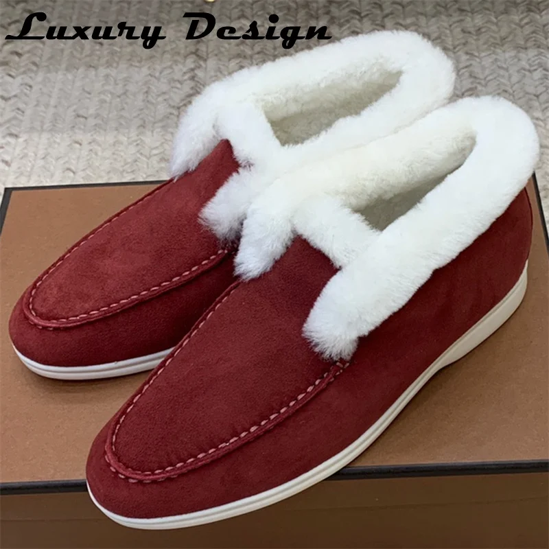 High Quality Lp Snow Boots Woman Natural Leather Wool Winter Shoes New Walking Shoes Brand Mules Round Toe Flat Casual Shoes Men