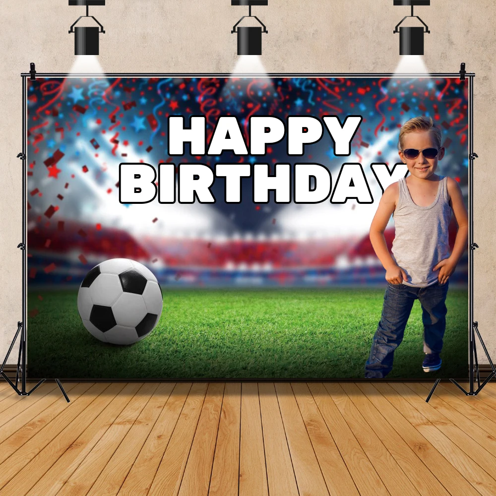 Fondo de fotografía de campo de fútbol personalizado, póster deportivo, fútbol, comunión, decoración de fiesta de cumpleaños, regalo para niño,