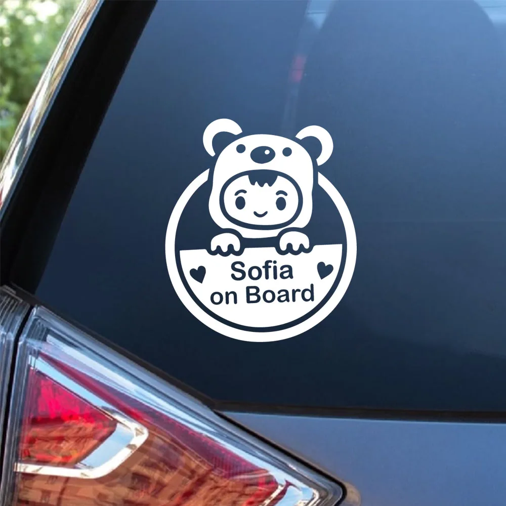 1PC Cute Bear Girl Custom Baby Name Removable Decal For Car Window Decor Auto Sticker Baby on Board view 4
