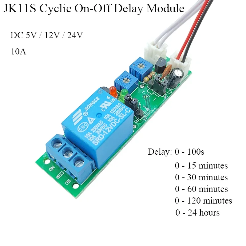 

High Power 10A DC 5V 12V 24V Cyclic On-Off Delay Module 0-100s Delay Adjustable Conduction Time Delay Relay Module 12V 24V