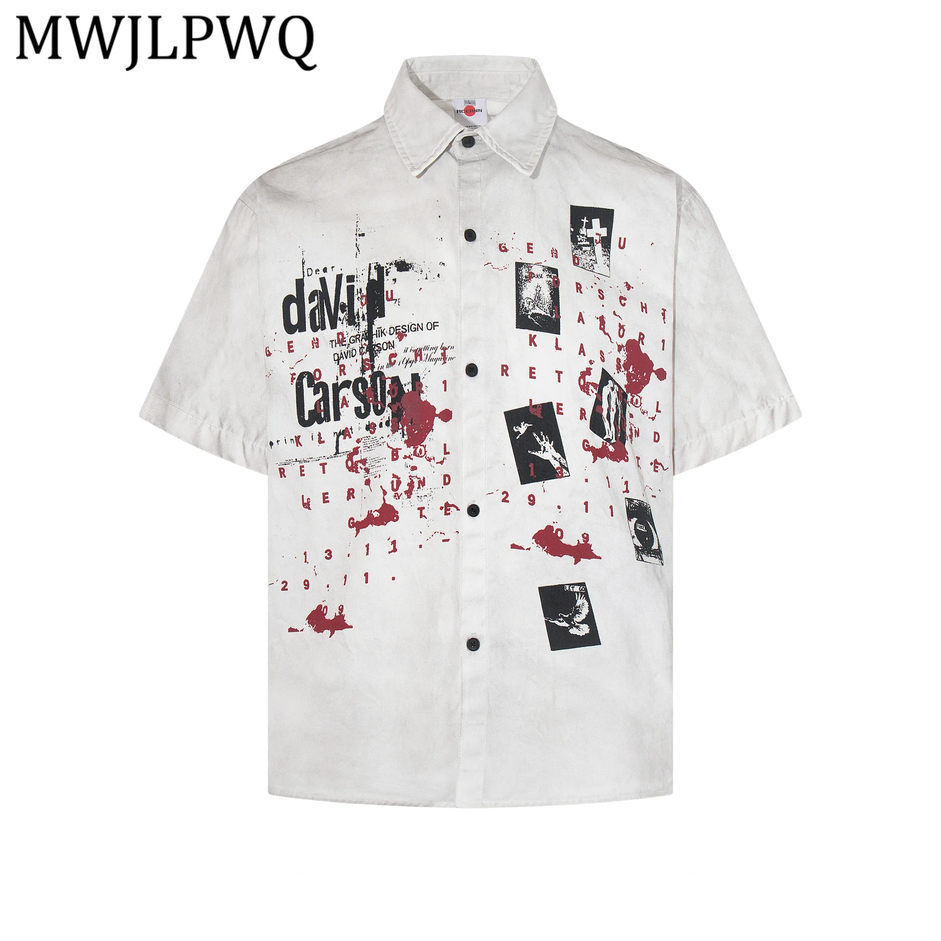 

Мужская рубашка MWJLPWQ в американском стиле с эффектом потертости и уникальным дизайном, с отложным воротником, коротким рукавом, модная свободная модель, новинка весны 2026, артикул 13528