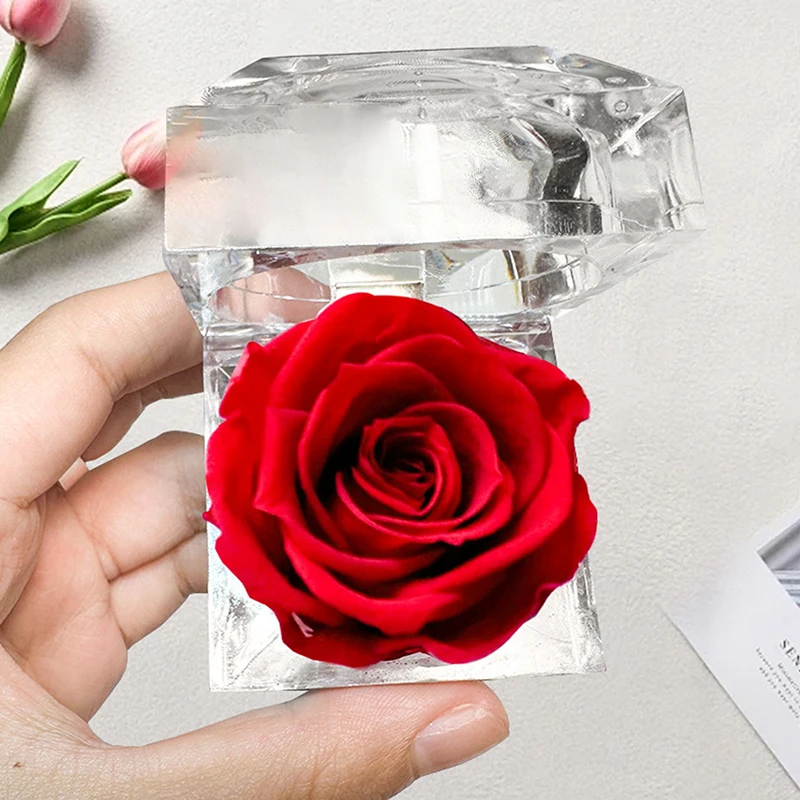 Rose Eternal Flower Acrylic Transparent Jewelry Box Packaging Box Rose Valentine's Day Birthday Wedding Party Gift Display Box image 4