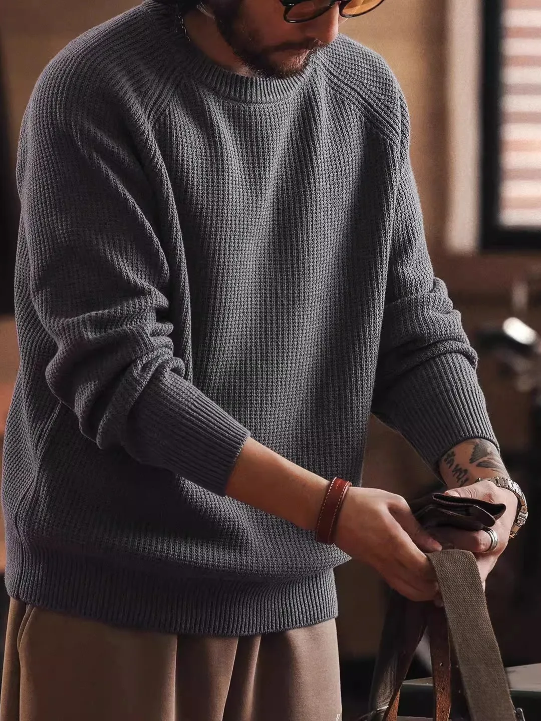 

Мужской утепленный вязаный свитер из шерстяной смеси, большой размер, в американском ретро-стиле, теплый зимний базовый слой, повседневный модный вариант