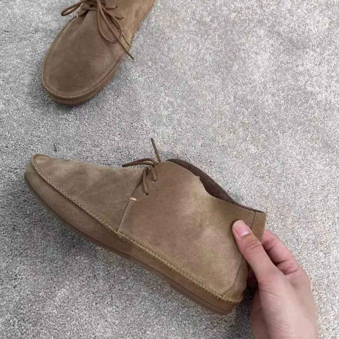 البني الجلد المدبوغ Chukka النساء الأحذية الدانتيل متابعة شيرلينغ اصطف حذاء من الجلد الدافئة أحذية كاجوال لخريف شتاء ارتداء اليومي والخارجية #4